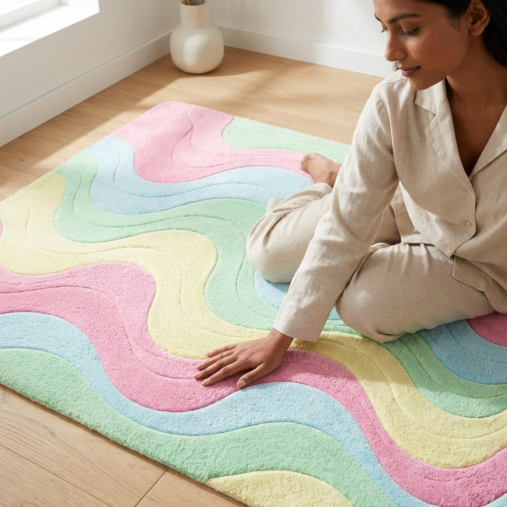 natural Hand Tufted Geometric Diamond Wool Rug - View 5