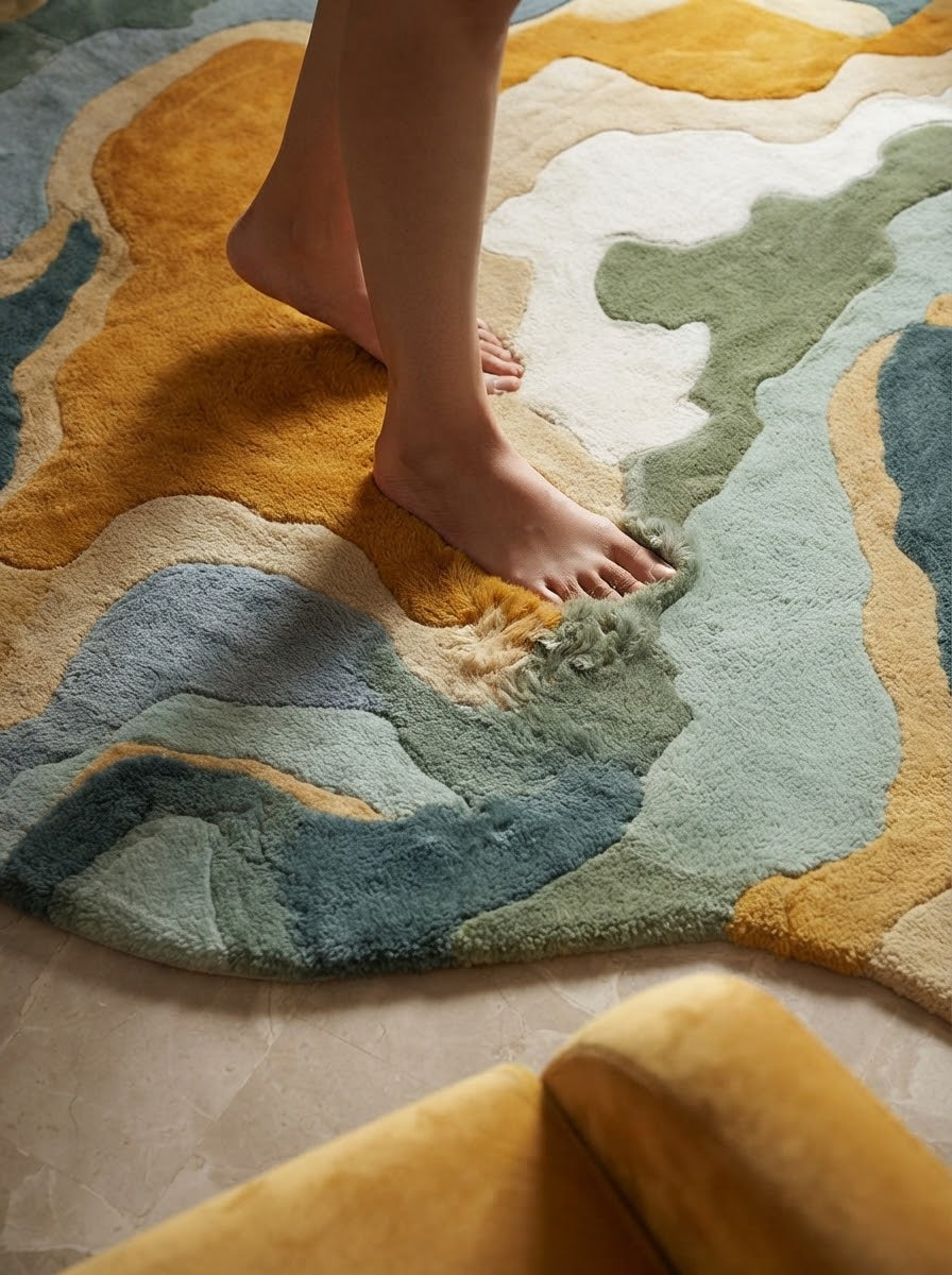 Teal and Gold Marble hand-tufted rug, image 2