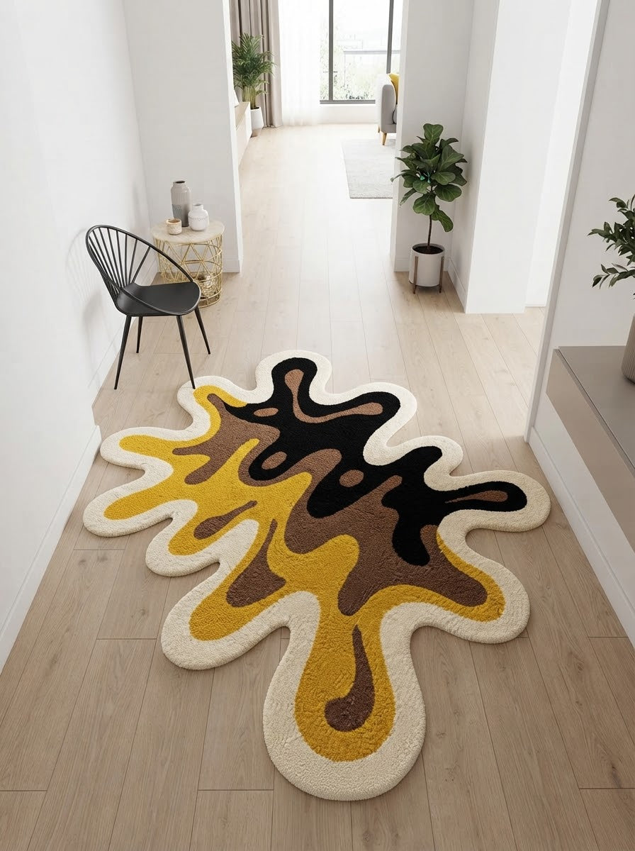 Yellow and Brown Paint Splash hand-tufted rug, image 2