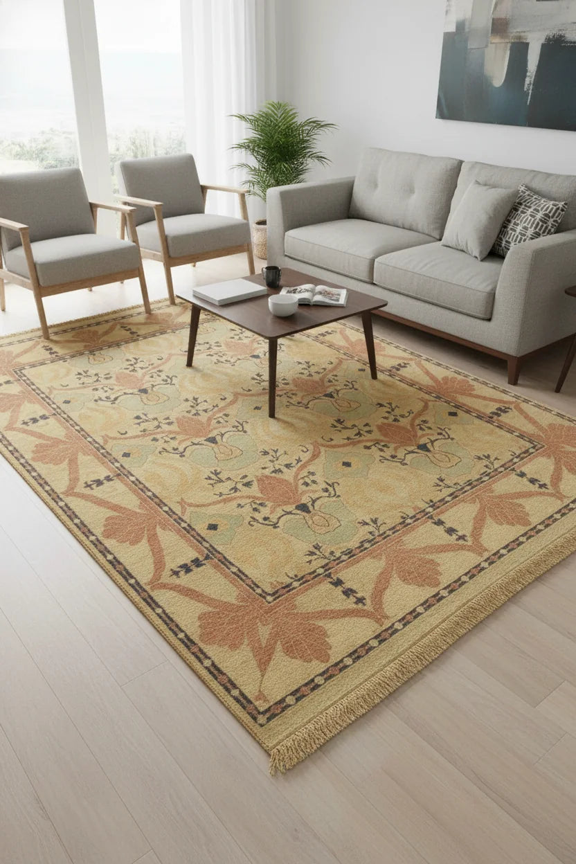 Persian Hand Tufted Wool Carpet 6 | Prayer Niche Design | Natural Wool Anti-Skid Latex Backing – View 3