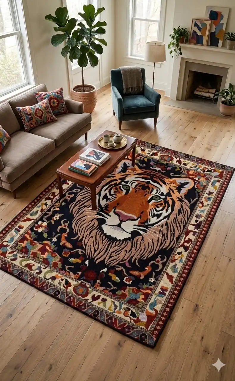 Persian Hand Tufted Wool Carpet 21 | Arabesque Design | Natural Wool Anti-Skid Latex Backing