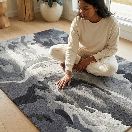 Hand Tufted Earthy Stripe Contemporary Wool Rug - View 2