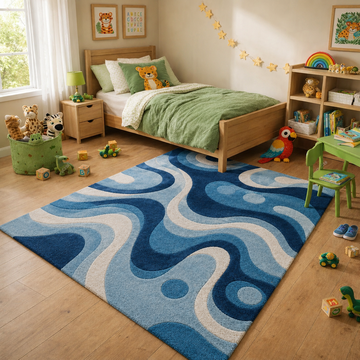 Hand Tufted Artisan Floral Block Print Wool Rug - View 6