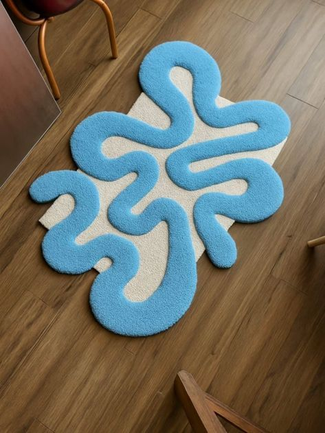 Blue Abstract Squiggle hand-tufted rug, image 1
