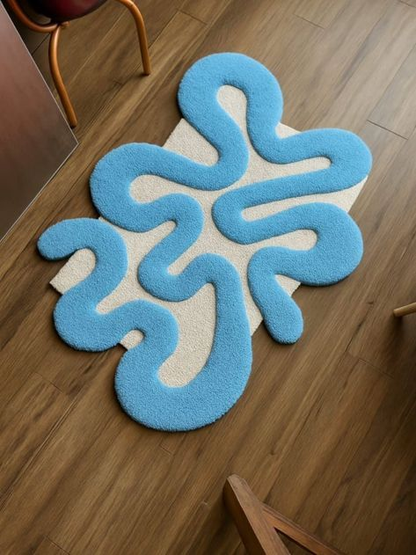 Blue Abstract Squiggle hand-tufted rug, image 1