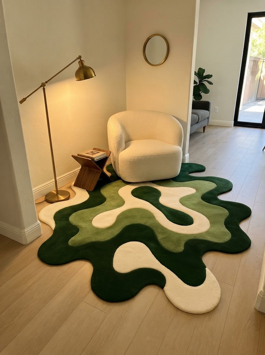 Green Abstract Amoeba hand-tufted rug, image 5
