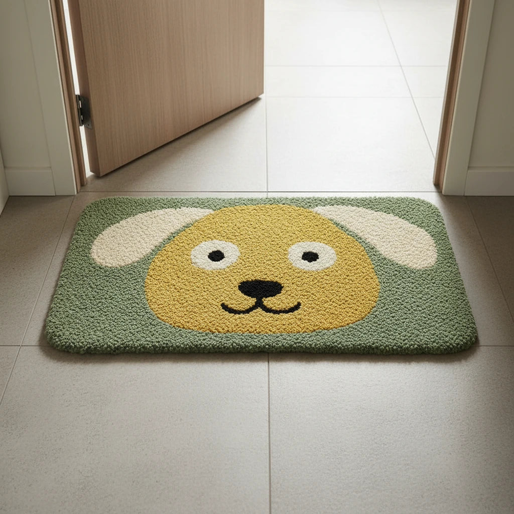 Hand Tufted Kawaii Puppy Face Wool Doormat
