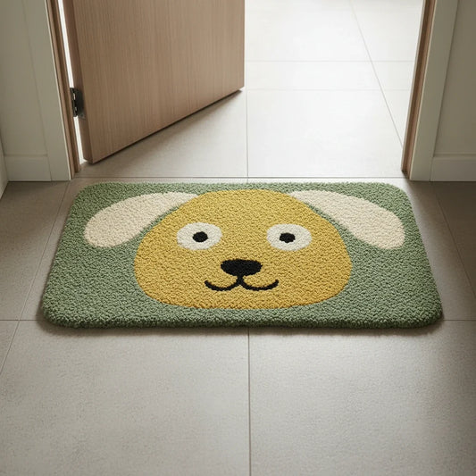 Hand Tufted Kawaii Puppy Face Wool Doormat