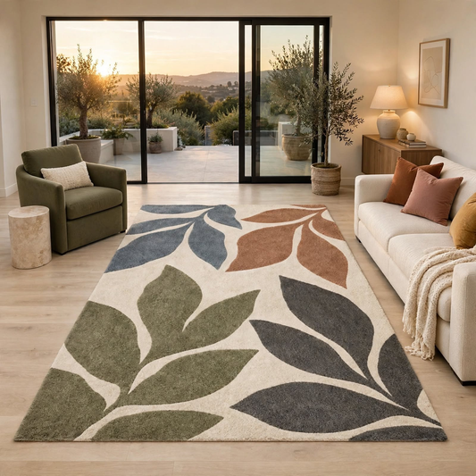 Modern Botanical Leaves hand-tufted rug, image 1