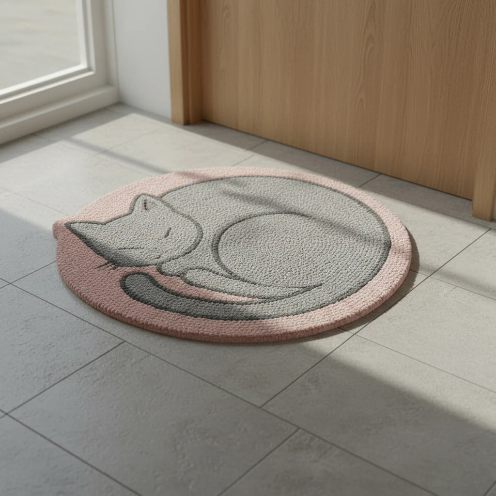 Hand Tufted Sleepy Cat Face Wool Doormat - View 4