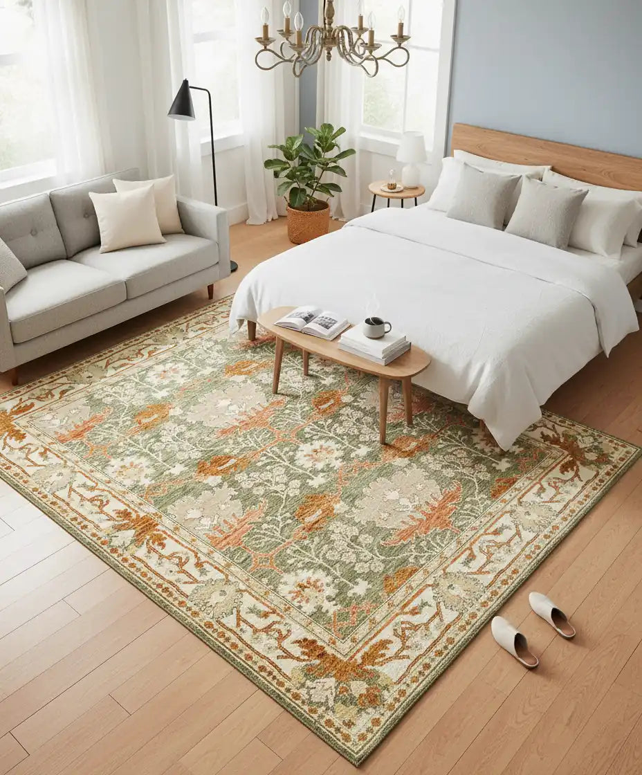 Persian Hand Tufted Wool Carpet 18 | Safavid Design | Natural Wool Anti-Skid Latex Backing – View 5