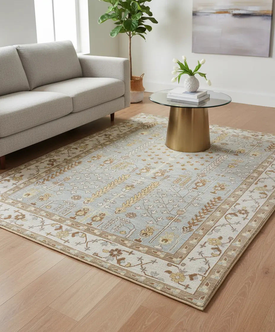 Persian Hand Tufted Wool Carpet 20 | Cloud Band Design | Natural Wool Anti-Skid Latex Backing – View 2