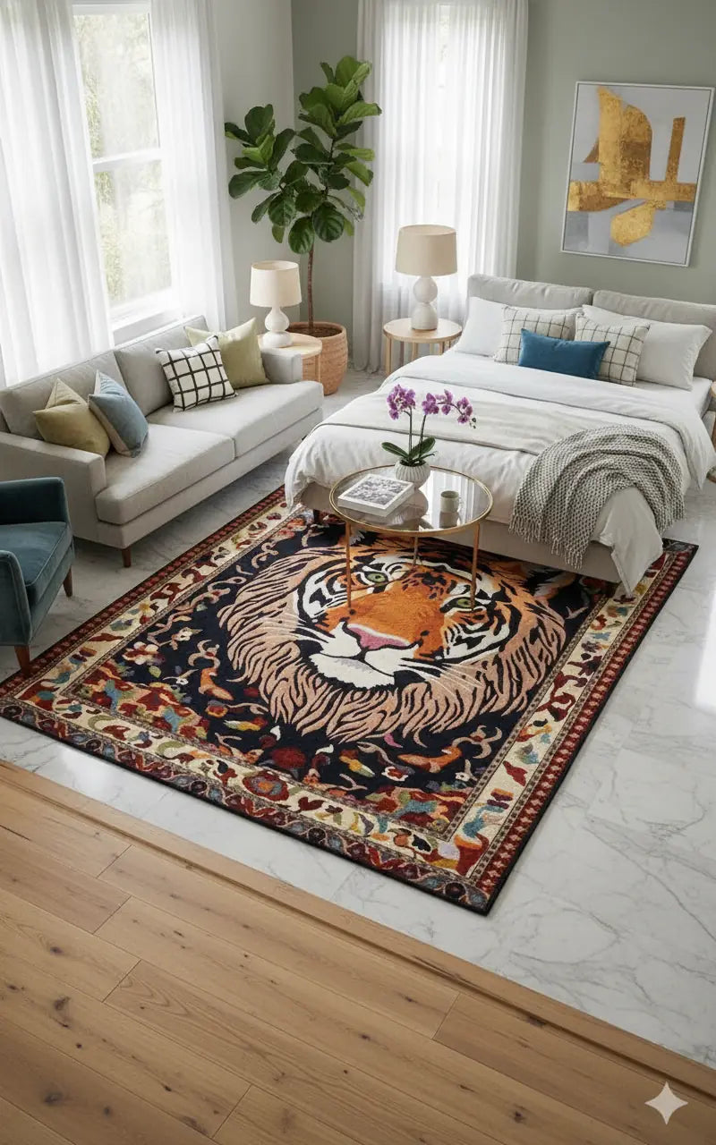 Persian Hand Tufted Wool Carpet 21 | Arabesque Design | Natural Wool Anti-Skid Latex Backing – View 4