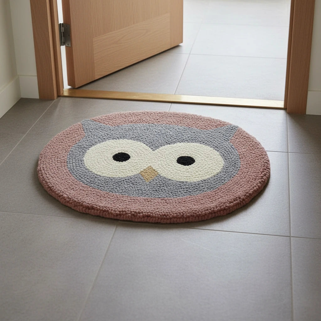 Hand Tufted Owl Eyes Round Wool Doormat - View 2