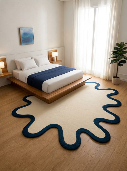 Blue Wavy Border hand-tufted rug, image 2