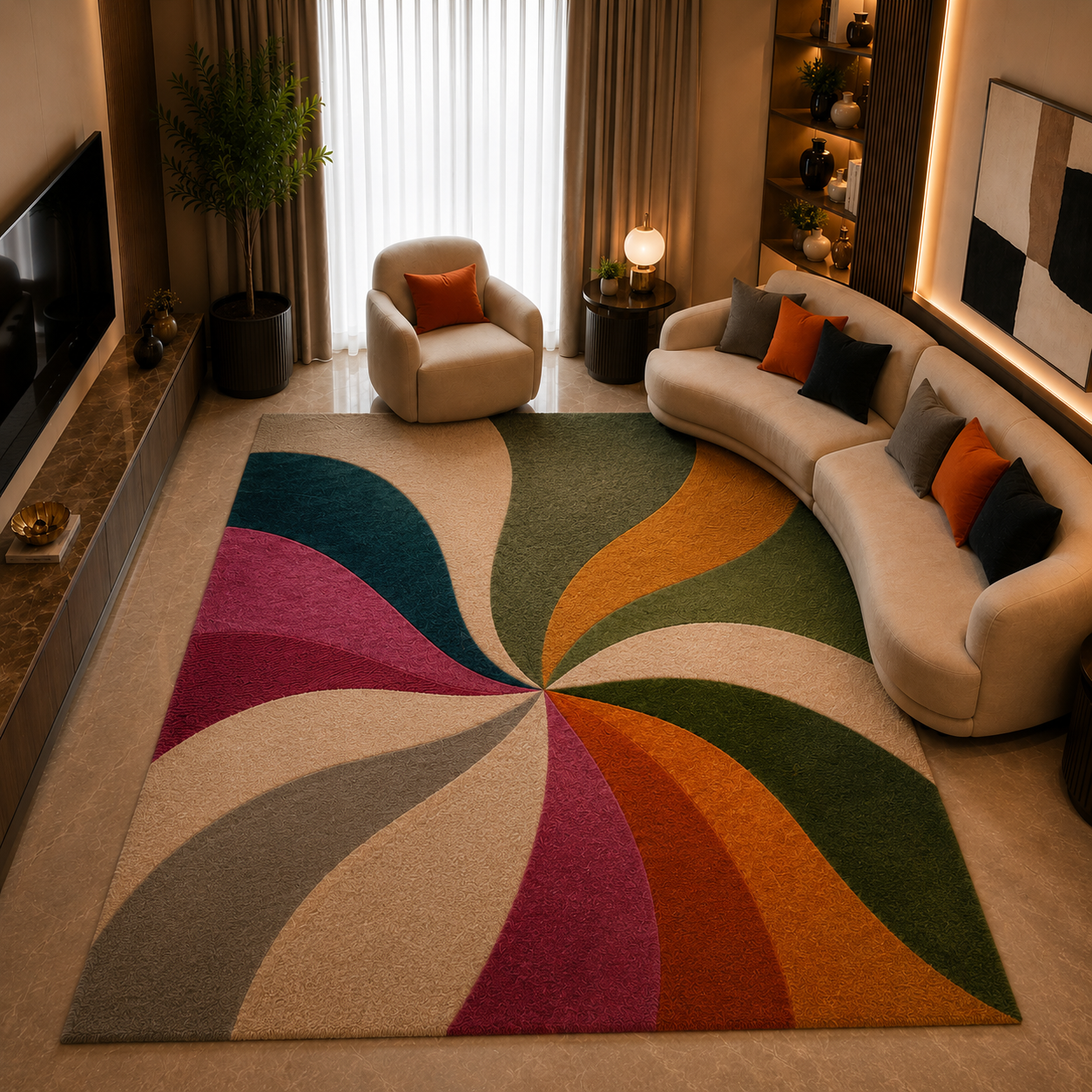 Hand Tufted Transitional Floral Medallion Wool Rug - View 4