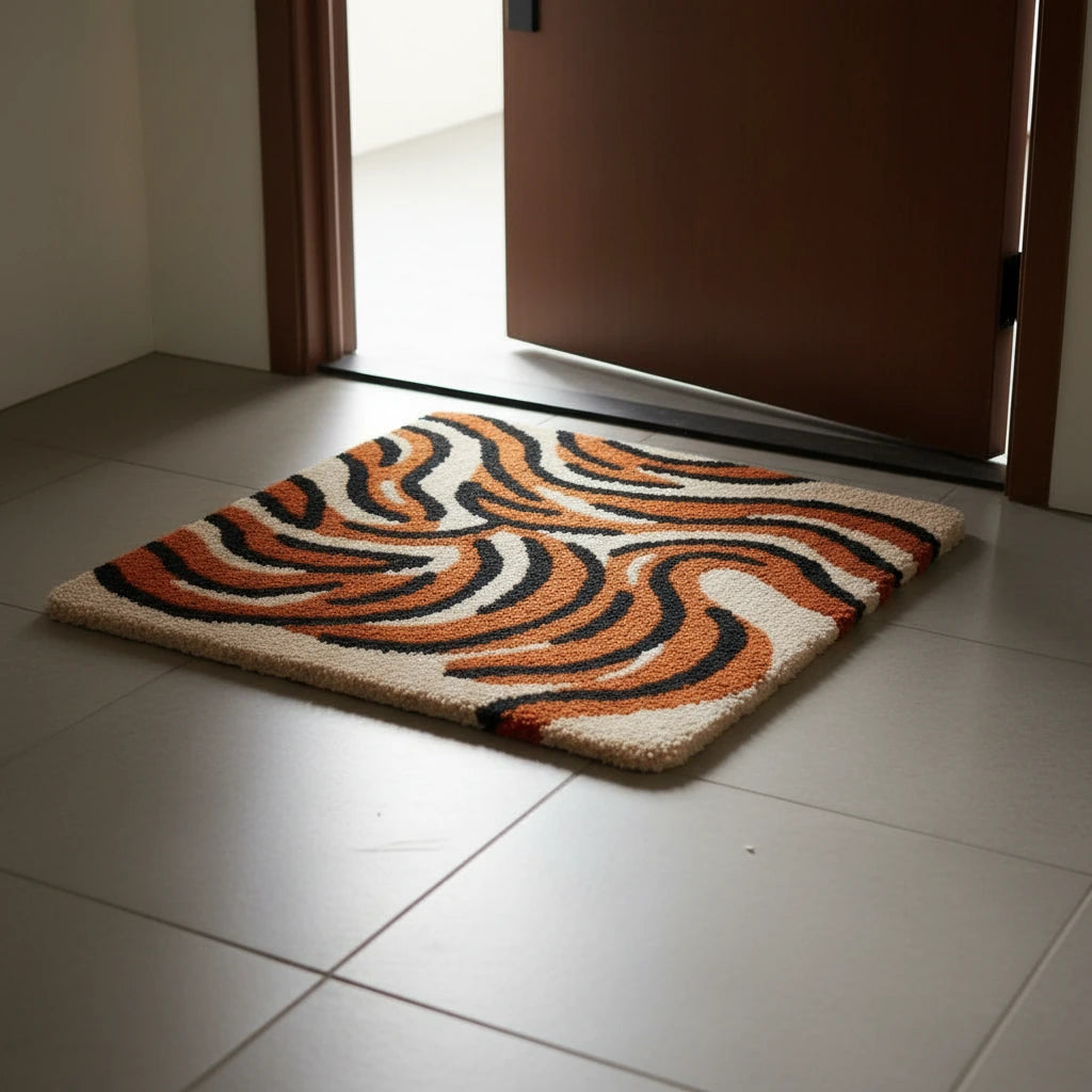 Hand Tufted Tiger Stripe Pattern Wool Doormat - View 4