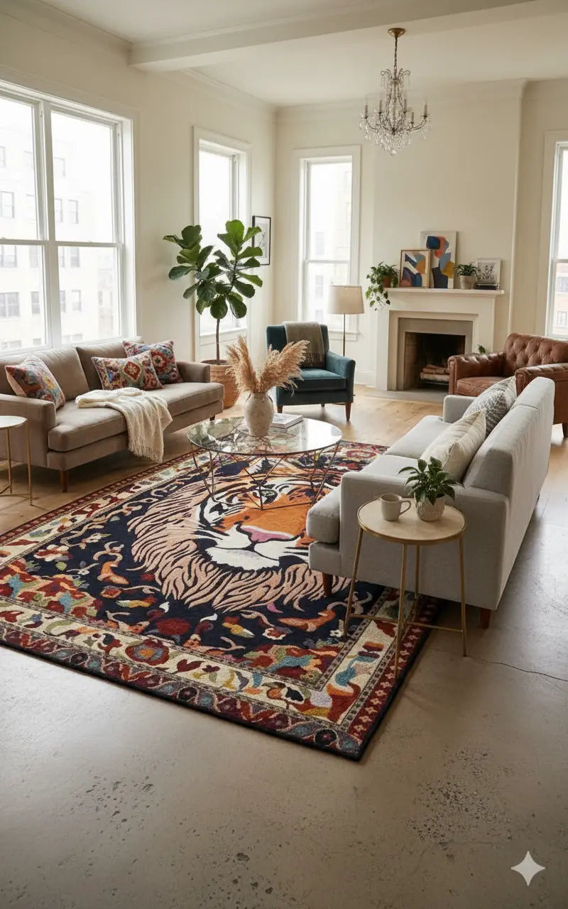Persian Hand Tufted Wool Carpet 21 | Arabesque Design | Natural Wool Anti-Skid Latex Backing – View 5