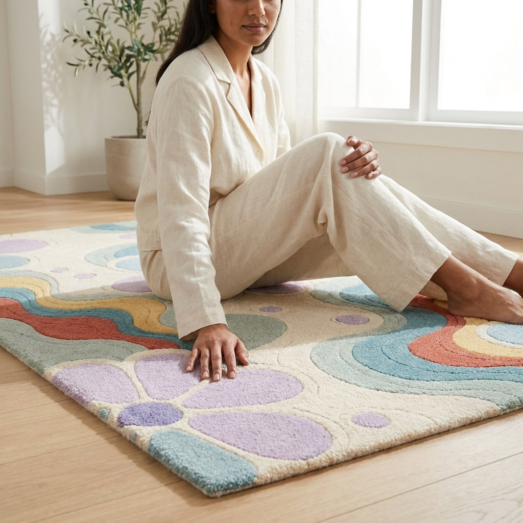 natural Hand Tufted Abstract Pattern Wool Rug - View 3