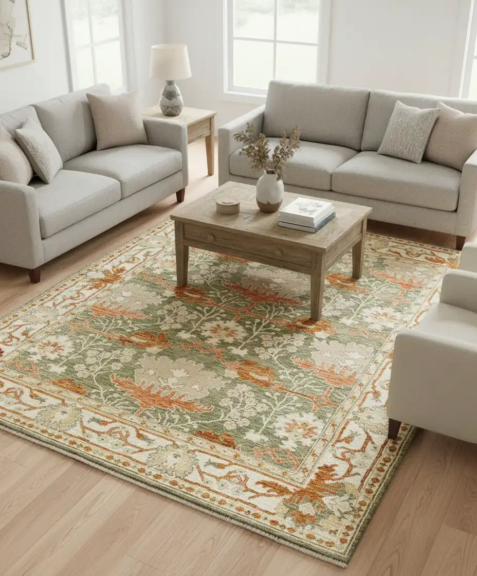 Persian Hand Tufted Wool Carpet 18 | Safavid Design | Natural Wool Anti-Skid Latex Backing – View 4