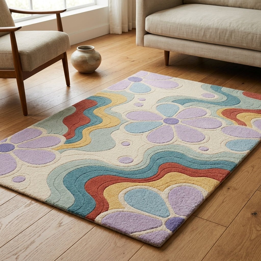 natural Hand Tufted Abstract Pattern Wool Rug - View 4