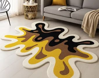 Yellow and Brown Paint Splash hand-tufted rug, image 7