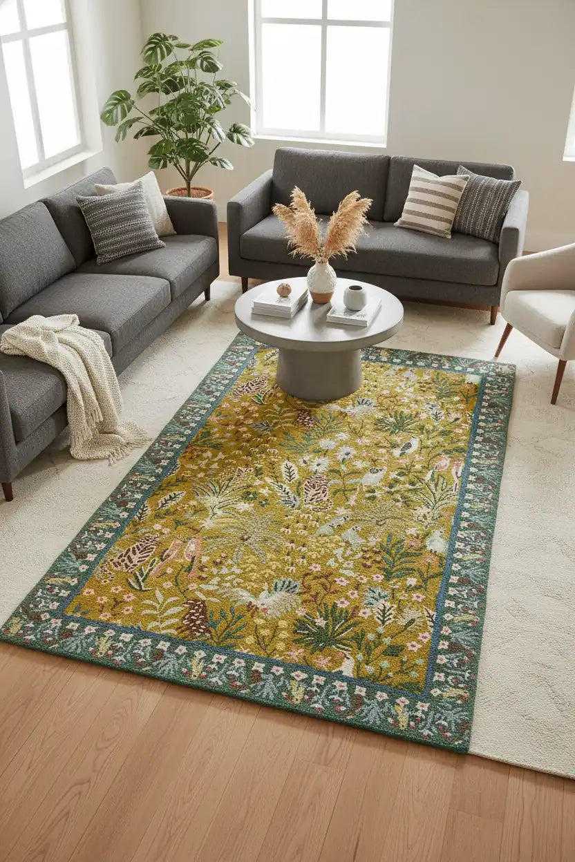 Persian Hand Tufted Wool Carpet 15 | Shah Abbasi Design | Natural Wool Anti-Skid Latex Backing – View 5