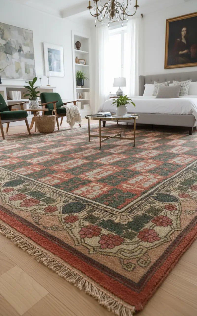 Persian Hand Tufted Wool Carpet 10 | Isfahan Design | Natural Wool Anti-Skid Latex Backing – View 2