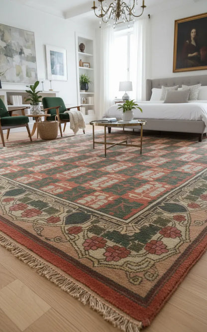 Persian Hand Tufted Wool Carpet 10 | Isfahan Design | Natural Wool Anti-Skid Latex Backing – View 2