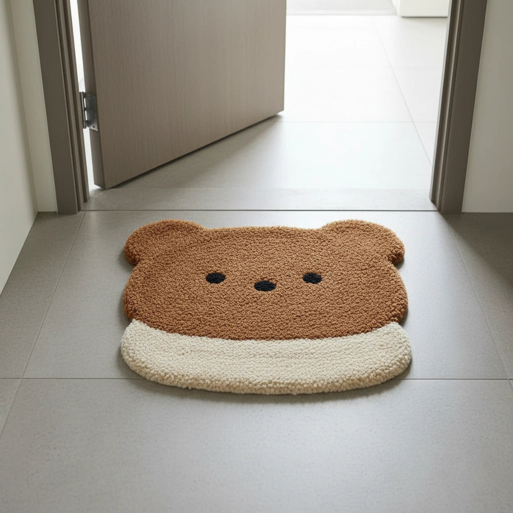 Hand Tufted Kawaii Bear Face Wool Doormat - View 3