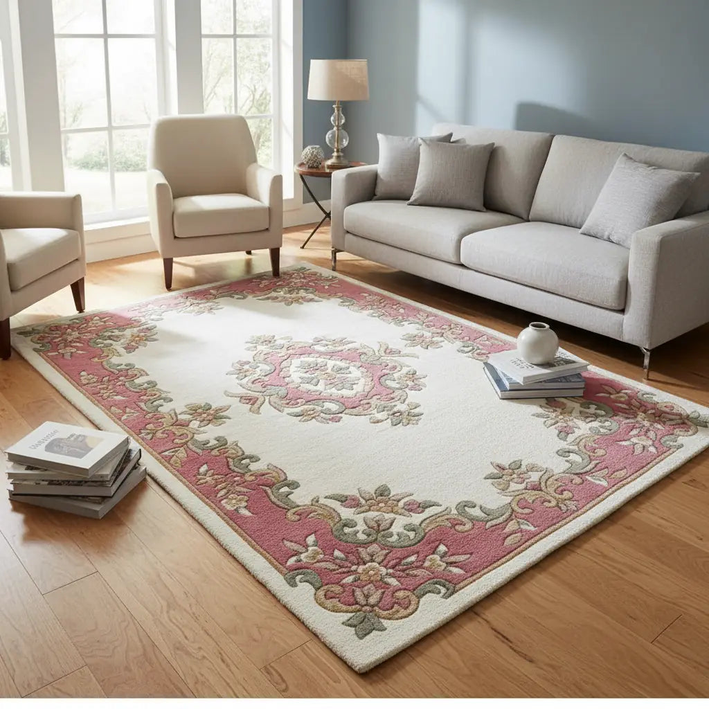 Persian Hand Tufted Wool Carpet 4 | Hunting Scene Design | Natural Wool Anti-Skid Latex Backing – View 3