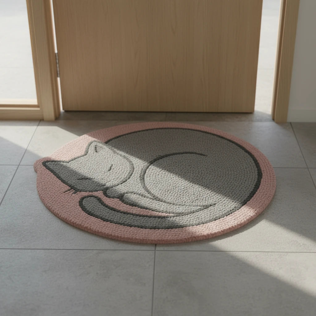 Hand Tufted Sleepy Cat Face Wool Doormat - View 2