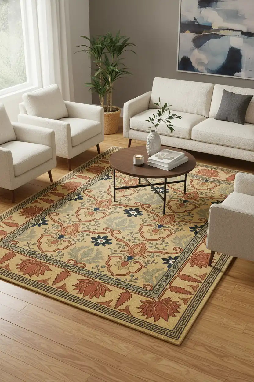 Persian Hand Tufted Wool Carpet 22 | Tree of Life Design | Natural Wool Anti-Skid Latex Backing – View 3
