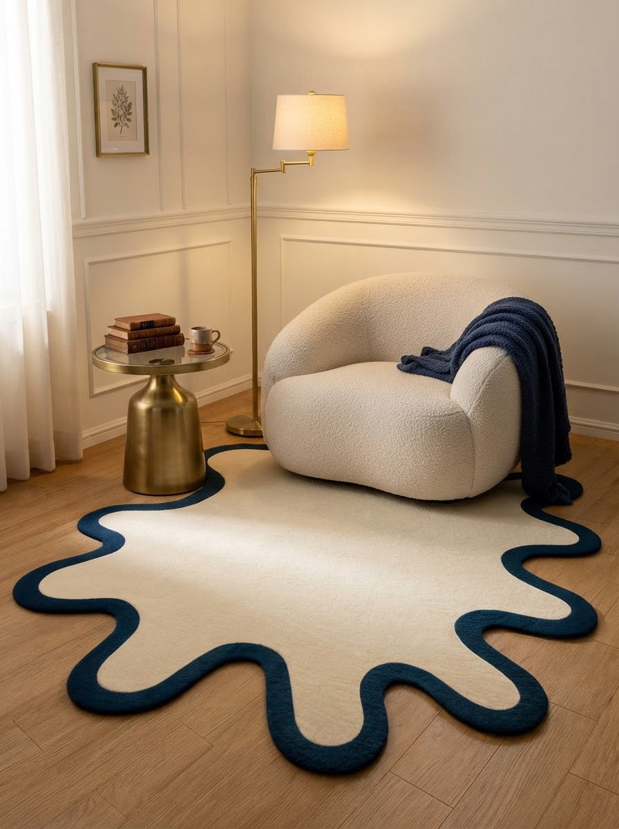 Blue Wavy Border hand-tufted rug, image 3