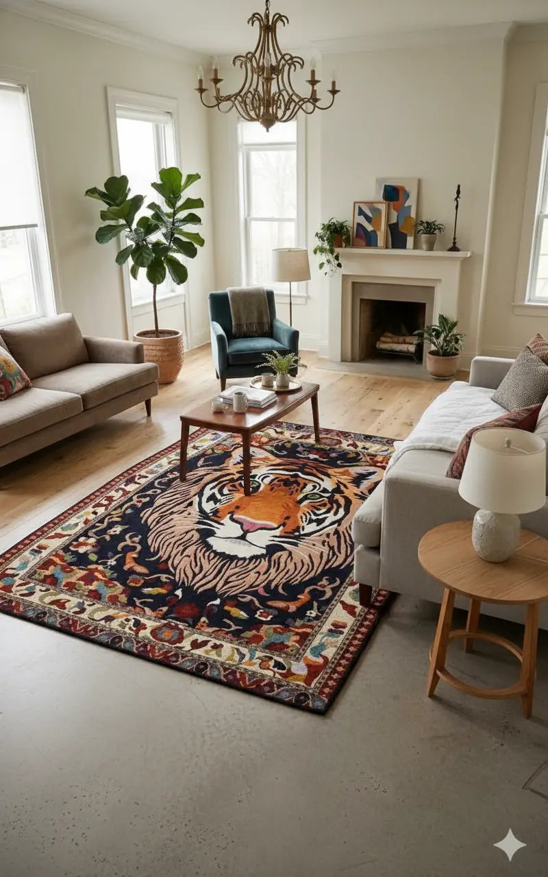 Persian Hand Tufted Wool Carpet 21 | Arabesque Design | Natural Wool Anti-Skid Latex Backing – View 3