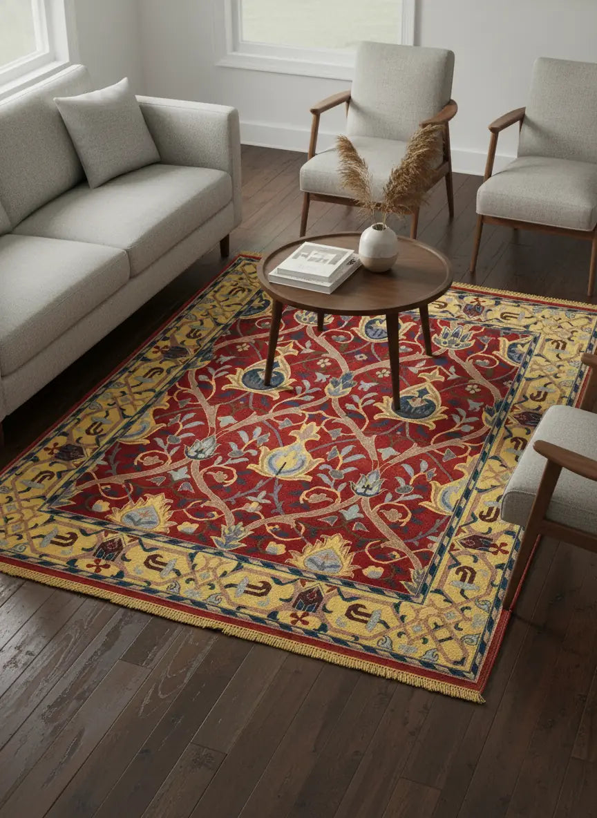 Persian Hand Tufted Wool Carpet 26 | Pomegranate Design | Natural Wool Anti-Skid Latex Backing – View 3