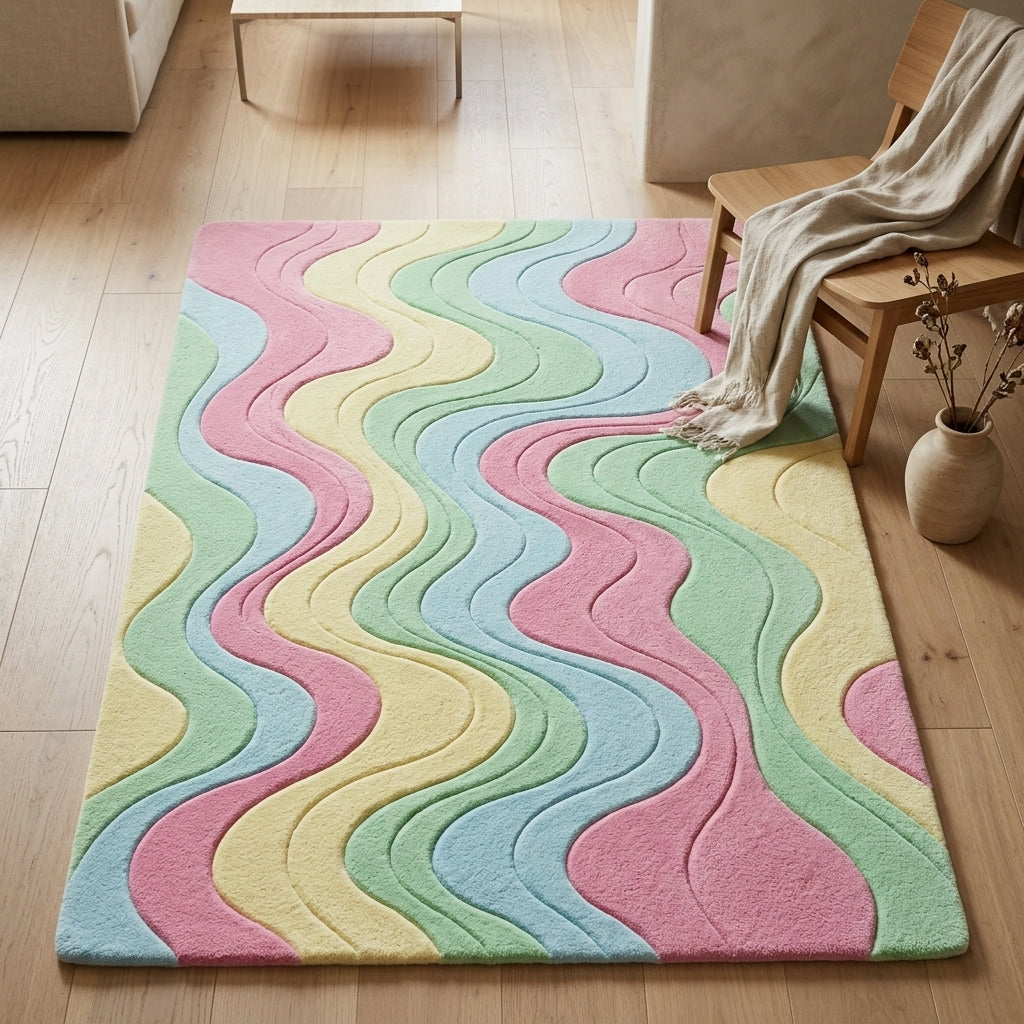 natural Hand Tufted Geometric Diamond Wool Rug - View 4