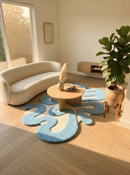 Blue Abstract Squiggle hand-tufted rug, image 3