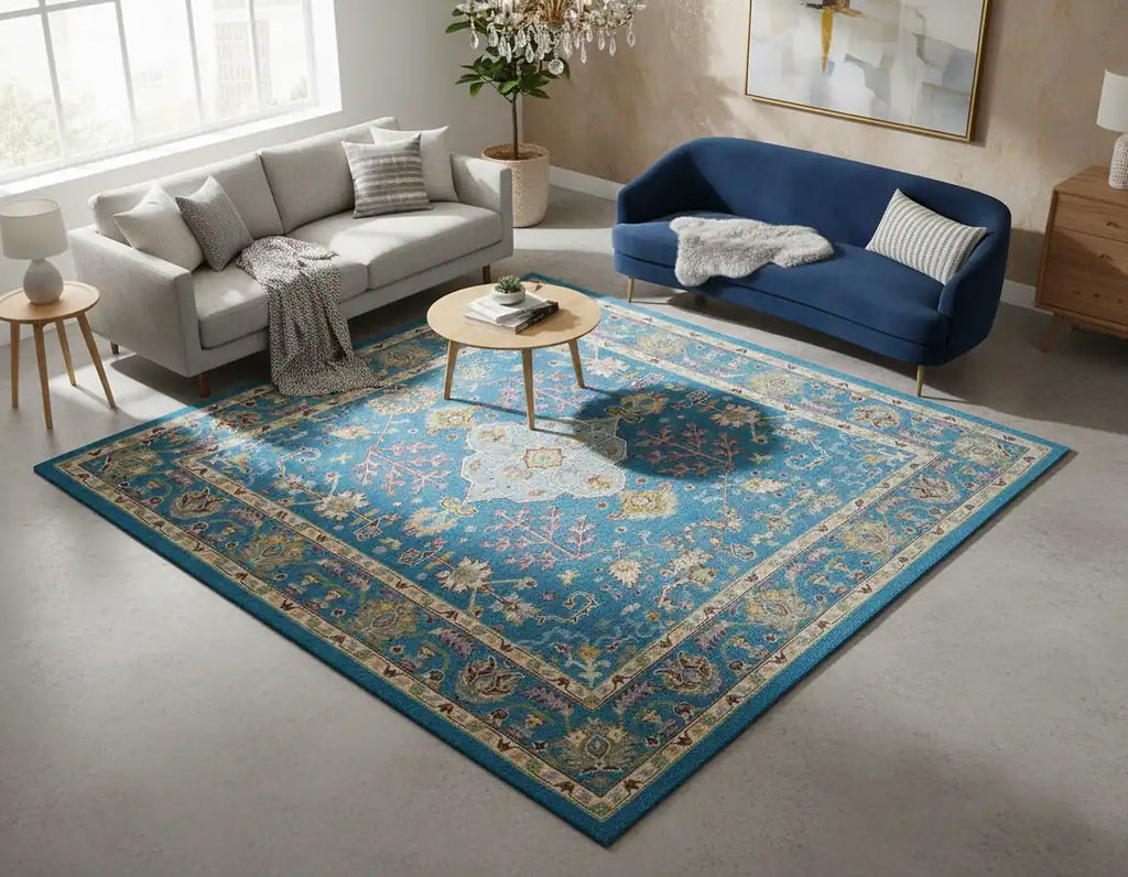 Persian Hand Tufted Wool Carpet 24 | Silk Road Design | Natural Wool Anti-Skid Latex Backing – View 5