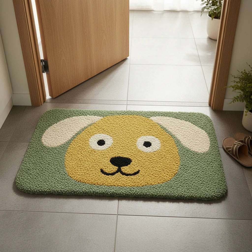 Hand Tufted Kawaii Puppy Face Wool Doormat - View 4