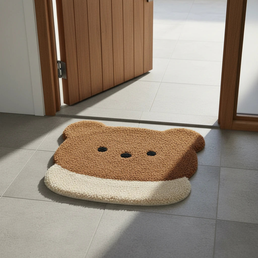 Hand Tufted Kawaii Bear Face Wool Doormat - View 2