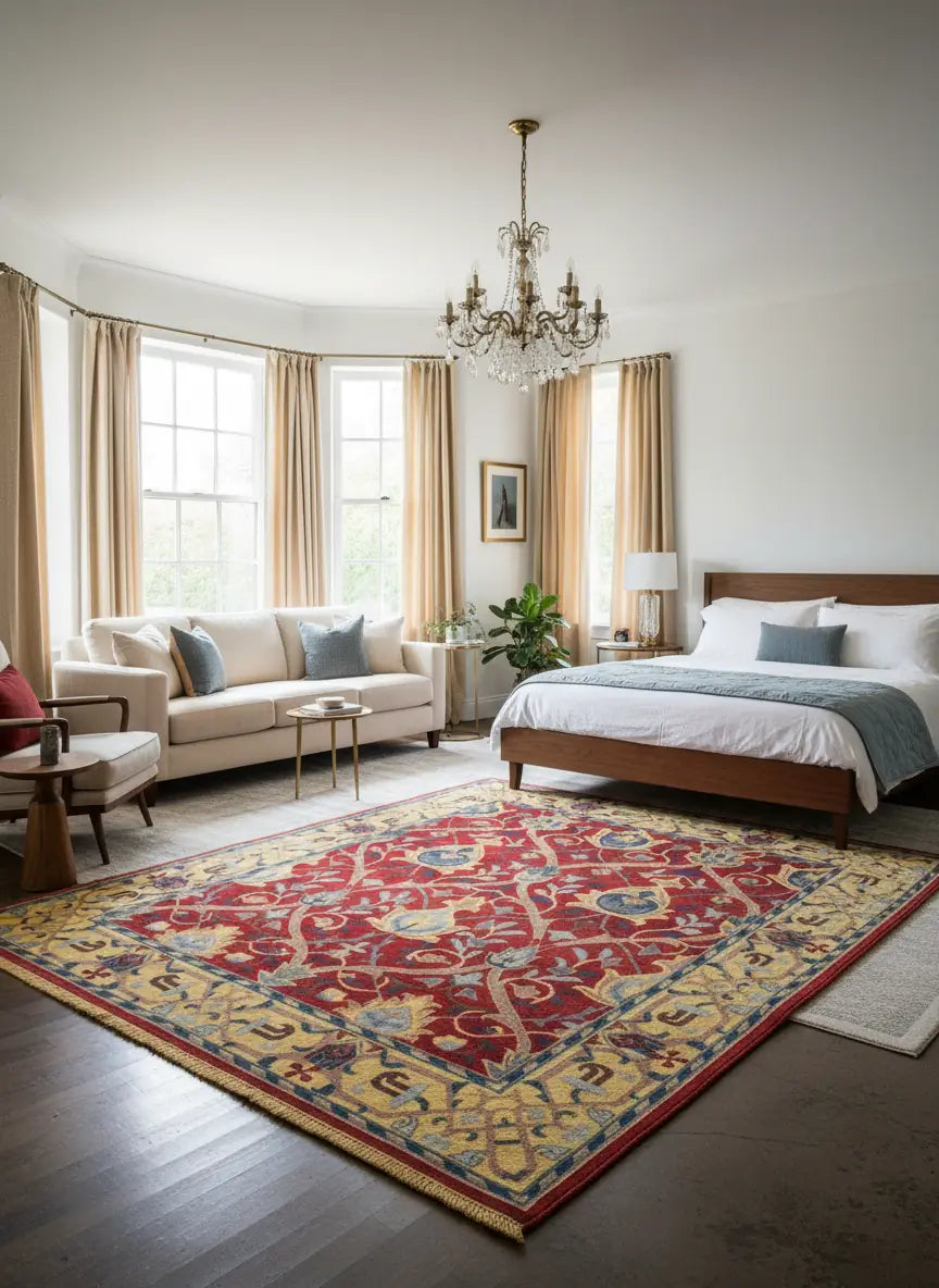 Persian Hand Tufted Wool Carpet 26 | Pomegranate Design | Natural Wool Anti-Skid Latex Backing – View 7