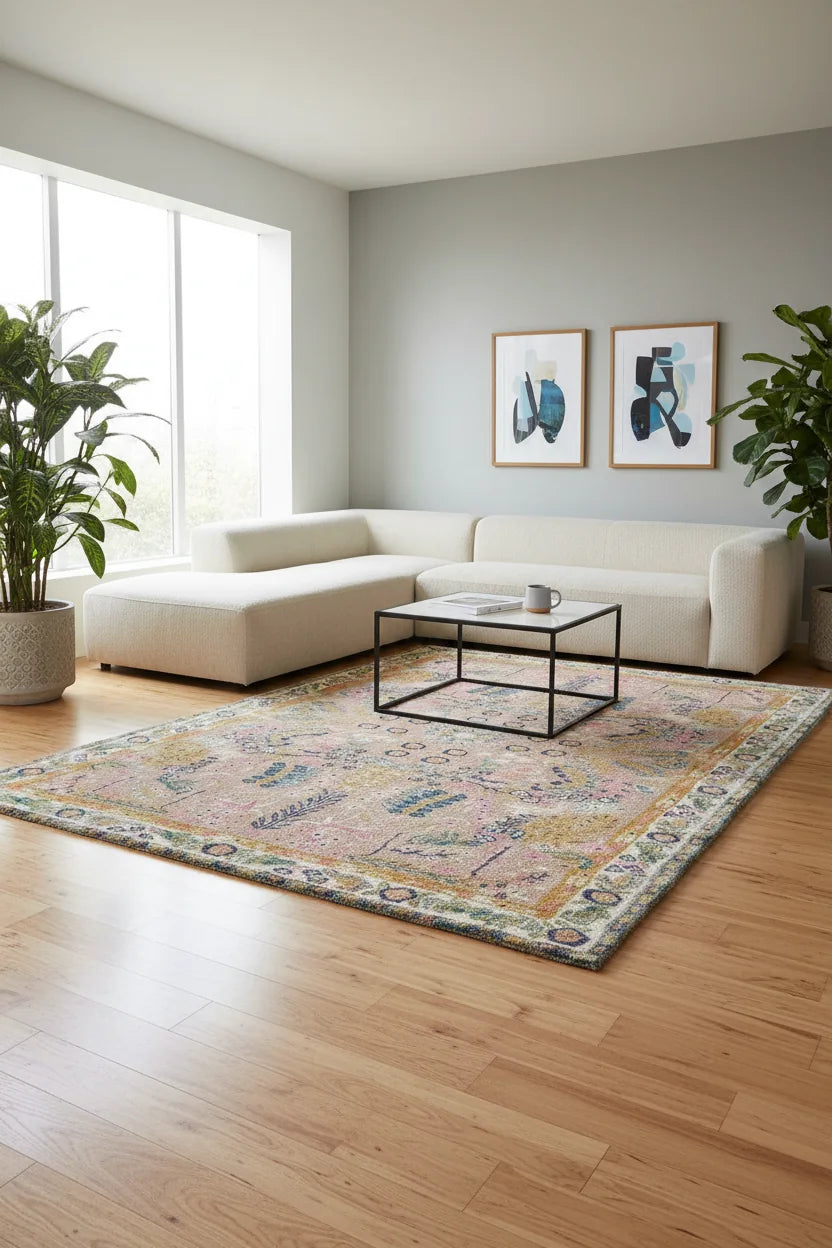 Persian Hand Tufted Wool Carpet 11 | Tabriz Design | Natural Wool Anti-Skid Latex Backing – View 4