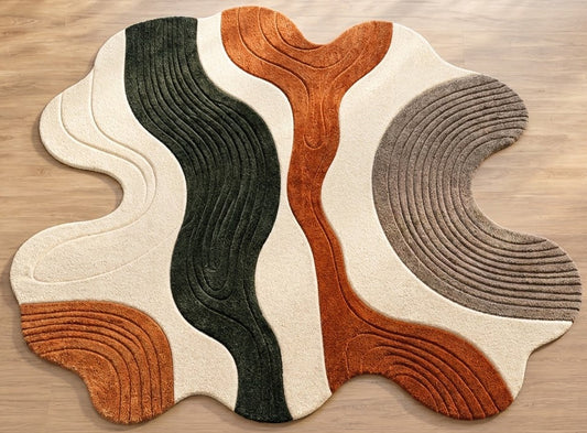 Earth Tone Abstract Waves hand-tufted rug, image 3