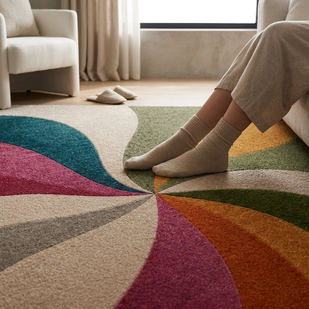 Hand Tufted Transitional Floral Medallion Wool Rug - View 2