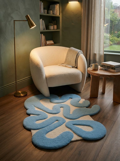 Blue Abstract Squiggle hand-tufted rug, image 4