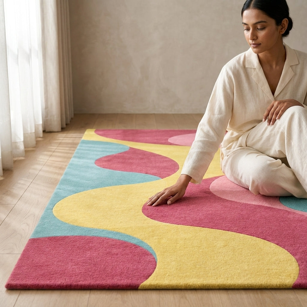Hand Tufted Trellis Lattice Pattern Wool Carpet - View 3