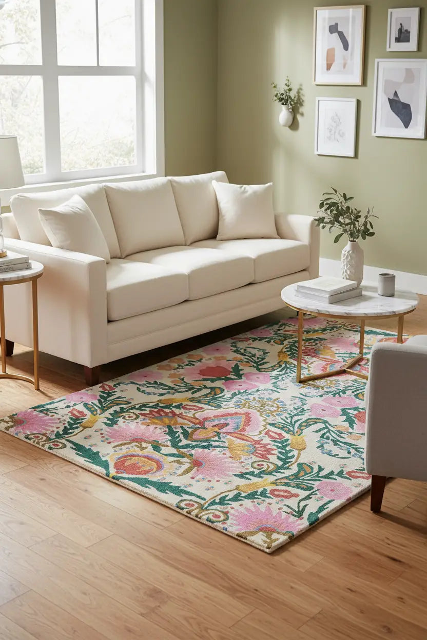 Persian Hand Tufted Wool Carpet 2 | Floral Vine Design | Natural Wool Anti-Skid Latex Backing – View 5