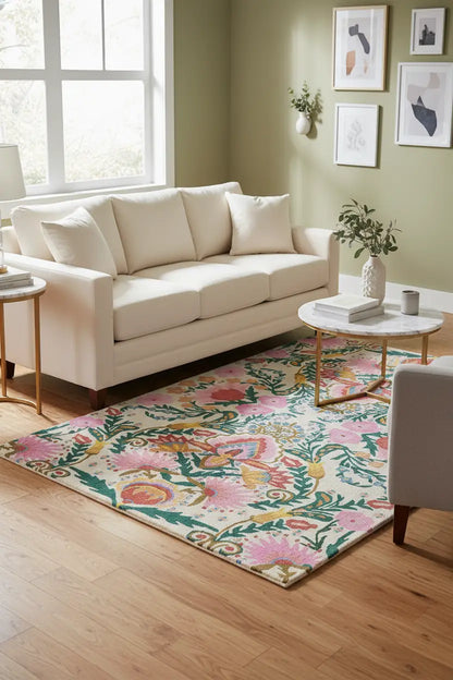 Persian Hand Tufted Wool Carpet 2 | Floral Vine Design | Natural Wool Anti-Skid Latex Backing – View 5