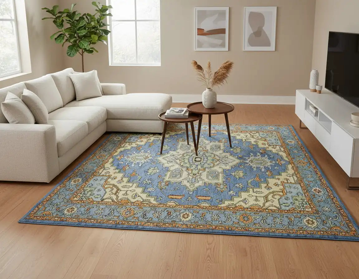 Persian Hand Tufted Wool Carpet 27 | Palmette Design | Natural Wool Anti-Skid Latex Backing – View 2